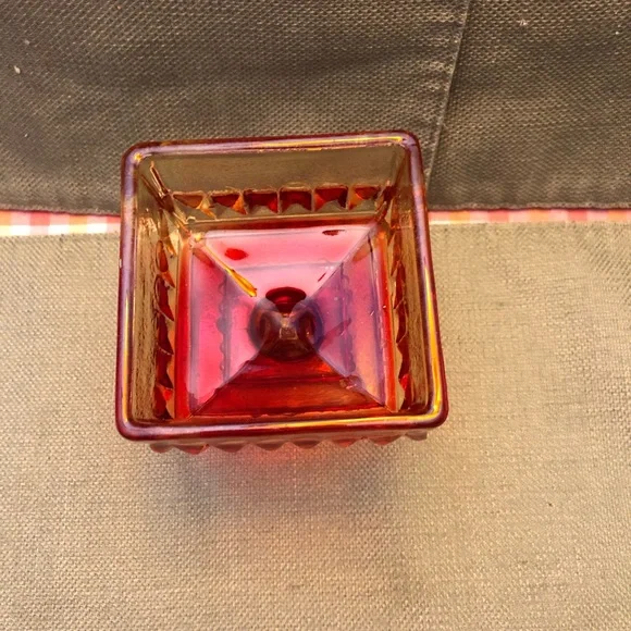Vintage Amber and Red Glass Pedestal Bowl - Picture 2 of 6